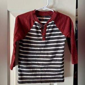 Cat & Jack Burgundy and Gray Striped Long Sleeve Tee